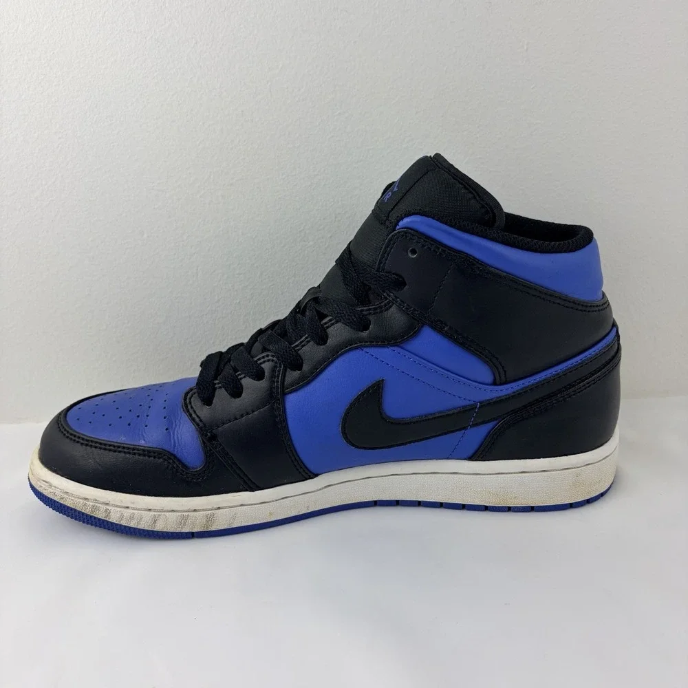 Air Jordan 1 Mid Black Royal Blue DQ8426-042 Men's Size 10 Leather Sneakers